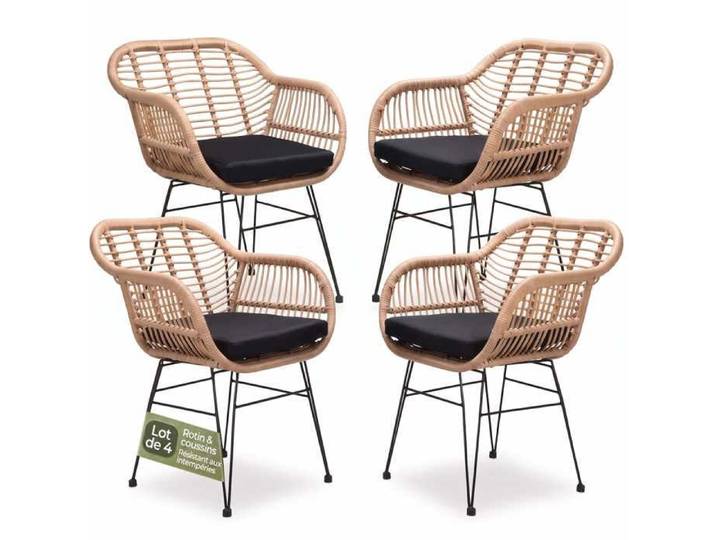CASARIA® 4x Chaise de jardin salle à manger polyrotin fauteuil intérieur extérieur résistant aux UV salon de jardin