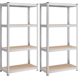 Songmics Schwerlastregal 4 Holzböden, 130kg Fachlast, silber, 160 x 80 x 40cm, 2 Stück