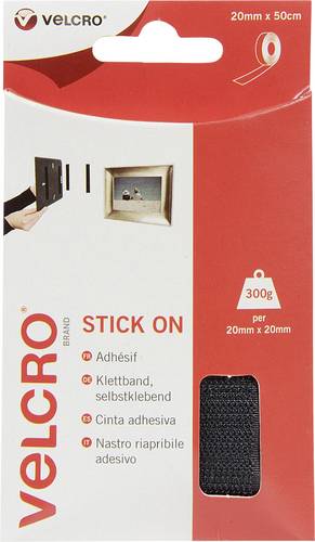 VELCRO Klettband Selbstklebend, Haken & Flausch 20mm x 50cm Schwarz