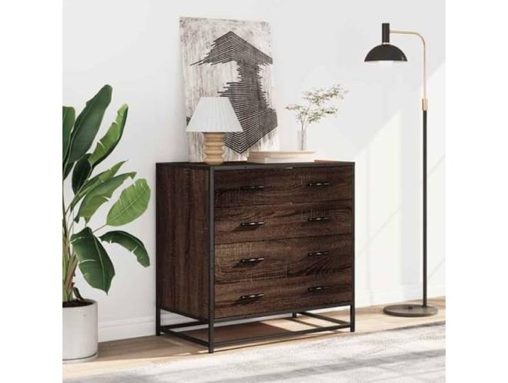 Kommode Eiche Braun 70 x 41 x 70 cm 4 Schubladen Metallgestell, robuste Spanplatte, robuste Tischplatte, leicht zu reinigen