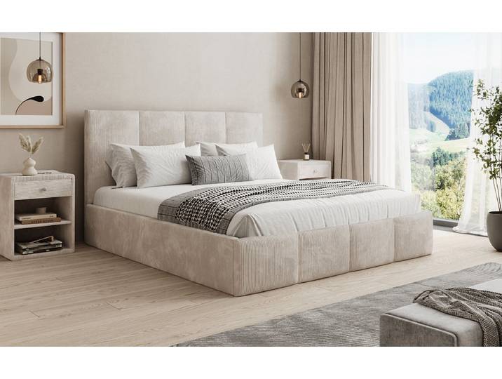 Designer Polsterbett Mina in Cord mit Stauraum - 180x200 - Rosé - 100 cm - Luxusbetten24