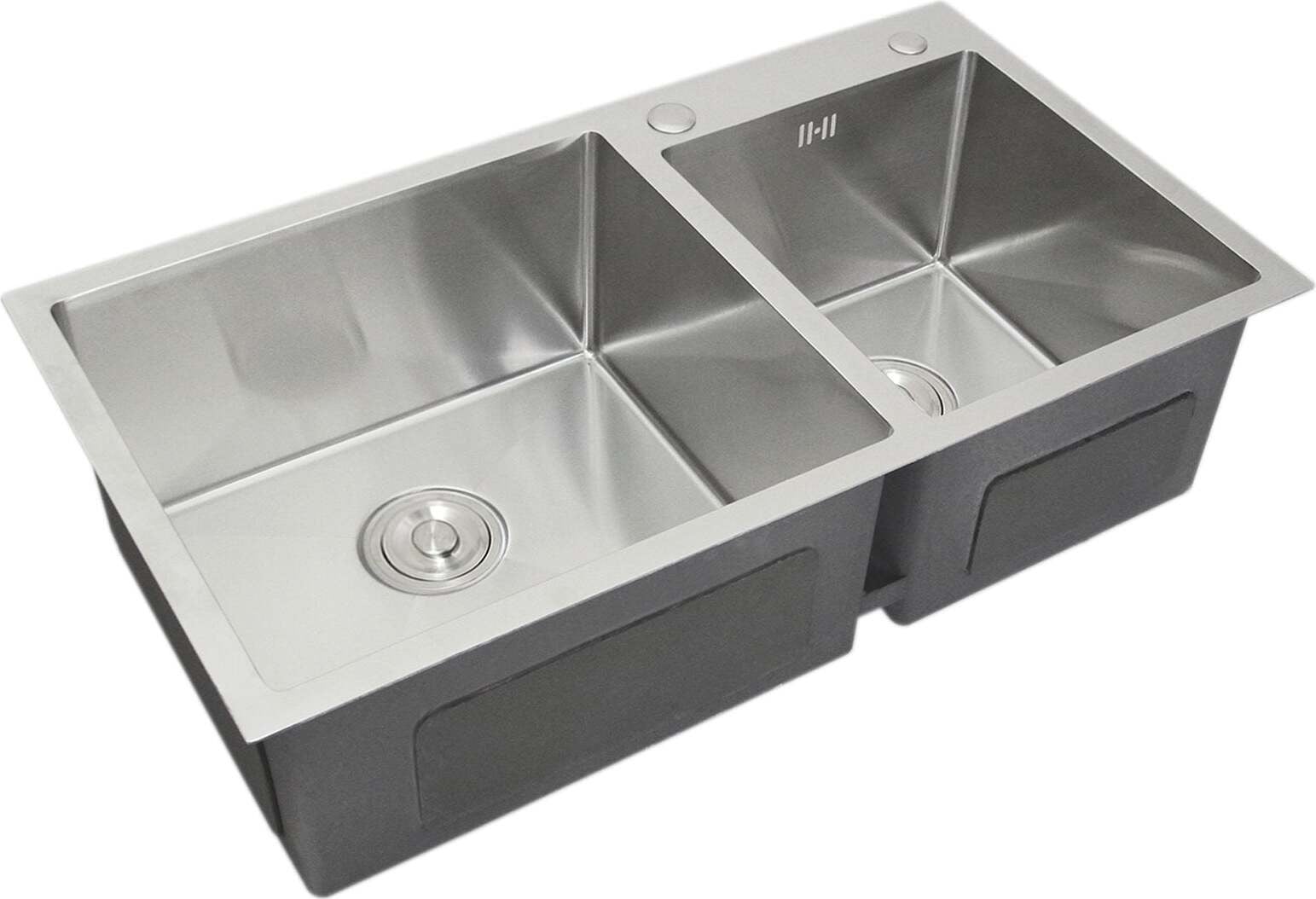 KuKoo RVS inbouwspoelbak met afvoerset, satijn afwerking, 820 x 450 mm