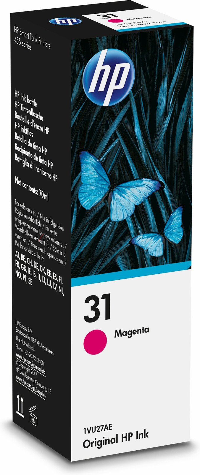 HP 31 Magenta Original Inktfles 70 ml voor HP Smart Tank 455, 457, 513, Plus 555, Plus 559, Plus 570, Plus 655