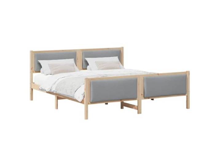 KTHLBRH Bett hellgrau 180 x 200 cm Stoff Massives Kiefernholz, Lattenrost, gepolstertes Kopfteil, modernes Design
