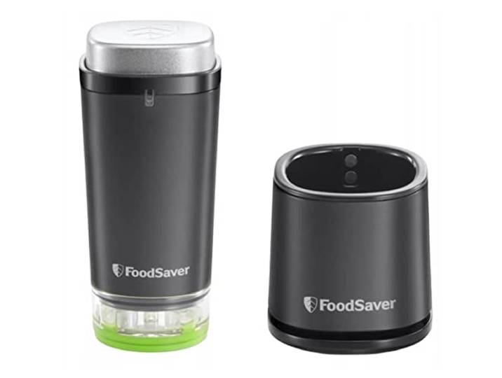 Foodsaver VS1199X Draadloze handvacuümverpakker voor het verzegelen van levensmiddelen met laadstation, mini-vacuümmachine met 1 houder voor het inmaken en marineren en 5 vershoudzakken,Zwart