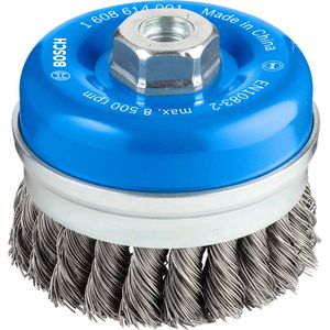 Bosch Drahtbürste 1608614001, Topfbürste Ø 90mm, für Winkelschleifer, M14, mit gezopften Borsten aus Stahl