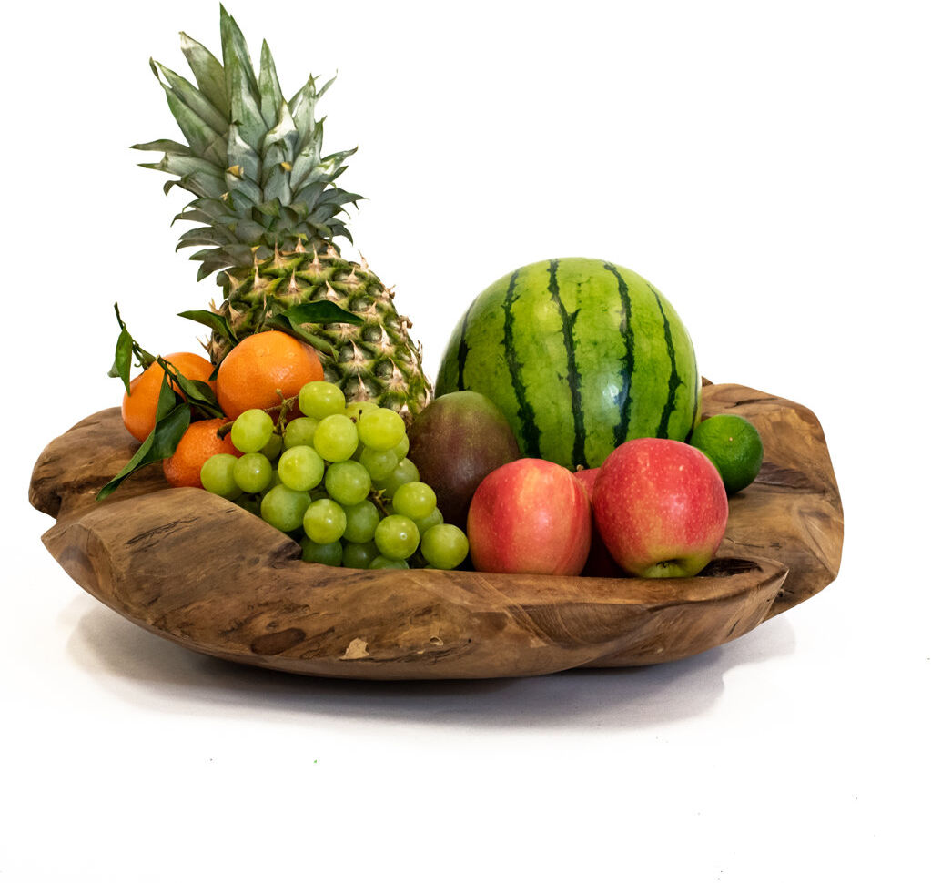 World Menagerie Modern Handcrafted Teak Fruit Bowl Wooden Serving Bowl, Natural Decorative Fruit Bowl Brown Large 50cm