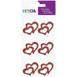 6x Heyda, Sticker, Sticker-Etikett Acrylsteinen Herzen rund rot 6 Stück (6 Sticker)