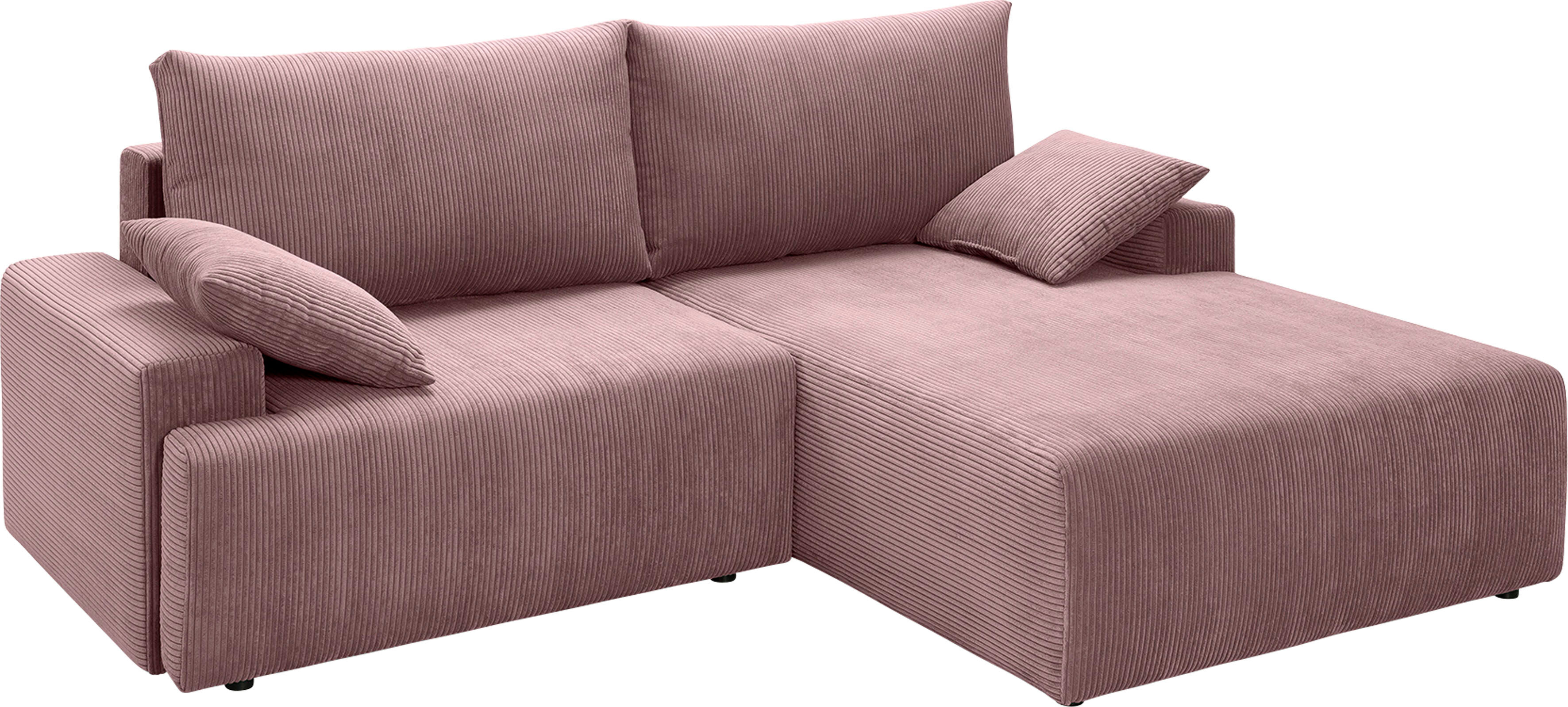 Ecksofa EXXPO - SOFA FASHION "Orinoko, aktuelles Design und hoher Sitzkomfort, L-Form", rosa (rose), B:240cm H:92cm T:177cm, Sofas, Ecksofa, inkl. Bettfunktion und Bettkasten, schöne Farben im angesagten Cord