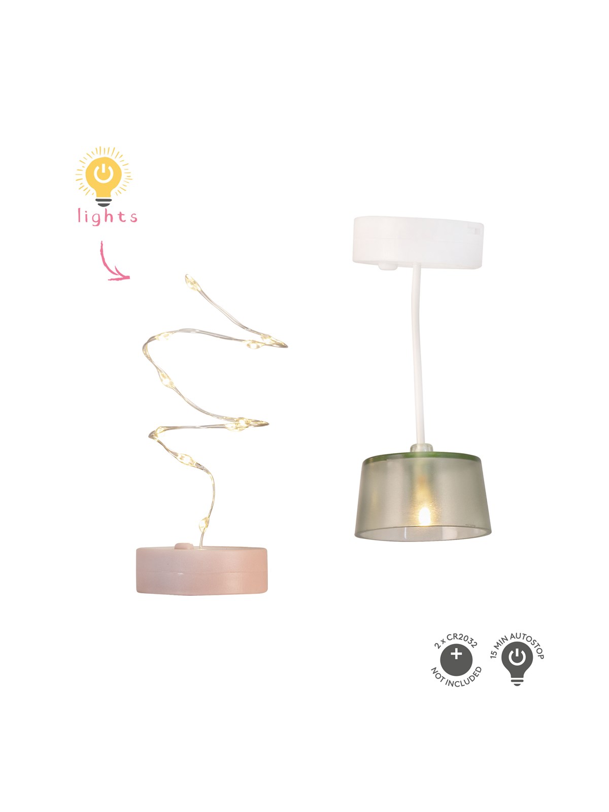 Micki Lundby Deckenlampe & Lichterkette mit Licht. Benötigt 2x CR2032 Batterien (nicht enthalten). 15-Minuten-Auto-Abschaltung.