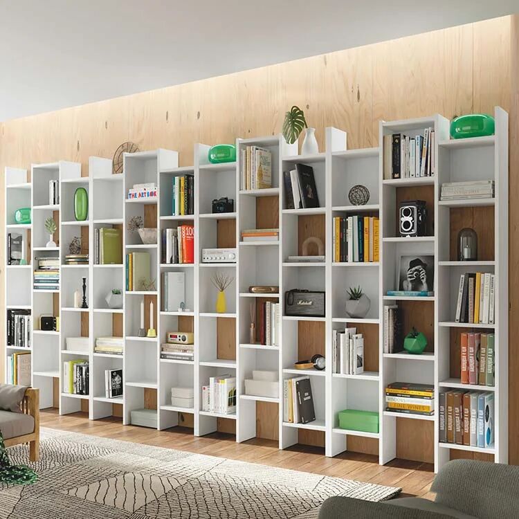 garneroarredamenti Libreria da parete scaffale 384x192h cm moderna bianco opaco Jasmine