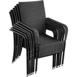 tectake Rattanstuhl Girona, stapelbar, Belastbarkeit 120 kg - 6er Set schwarz