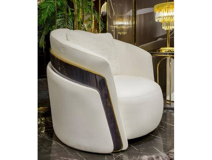 JVmoebel Sessel Luxuriöser Weißer Lounge-Sessel Designer Goldverzierung Einsitzer (1-St)