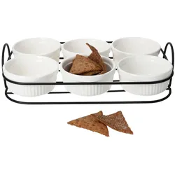 Bianca 6x Porzellan Schälchen mit Metallkorb Snackschalen Set weiß