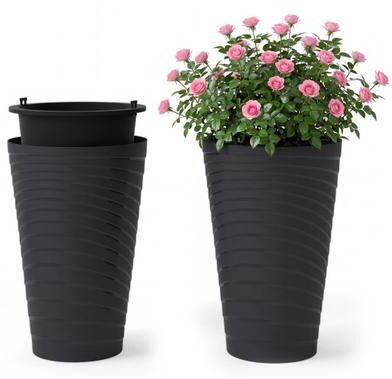 Costway 18 Inch Tall Flower Pot Set of 2 with Insert Bucket and Handle Design-Black