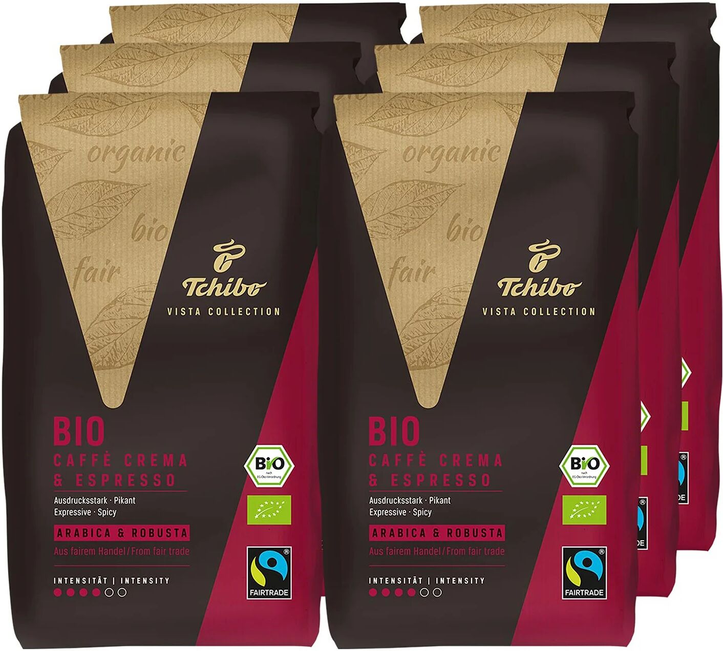 Tchibo - Vista Collection Bio Caffé Crema & Espresso - 6x 1 kg Ganze Bohne - Intensität: 4/6