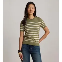 Lauren Ralph Lauren für Damen. 200P13973001 Kurzarm-Pullover mit grünen Streifen (M), Lässig, Baumwolle