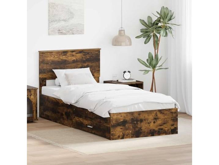 RJPLMFV Bettgestell, rauchige Eiche, 90 x 190 cm, Holz Mit Aufbewahrungsschubladen, Stangengriffen, Lattenrahmen inklusive, einfache Reinigung