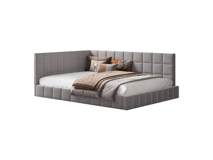 VLIVRA Lit Banquette Lit Double Dossier Réversible et Accoudoir 140×200 cm sans Matelas en Velours Gris