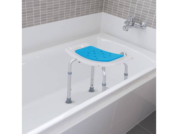 HOMCOM Tabouret Douche Réglable Antidérapant Alu HDPE Blanc Bleu