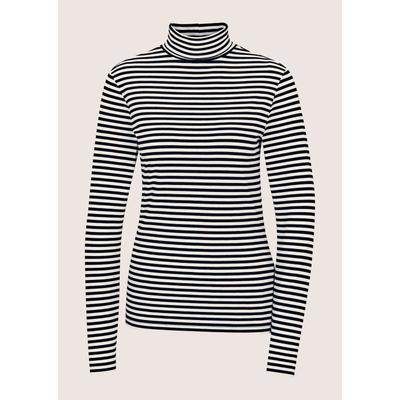 Langarmshirt MADELEINE "Shirt Ringelshirt mit Rollkragen", Damen, Gr. 42, schwarz-weiß (marine, wollweiß), Modern, tailliert, Rollkragen, Shirts Langarmshirt