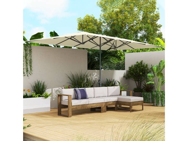 Outsunny Parasol Double-Face 451x264cm Crème Aluminium
