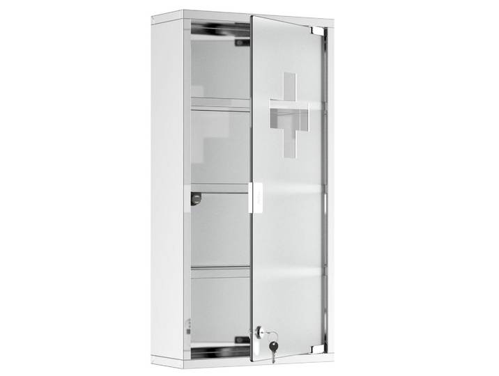 Homcom Medizinschrank Arzneischrank Erste Hilfe mit Schloss Edelstahl 30 x 12 x 60 cm, Silberfarben, Glas, 4 Fächer, 12x60x30 cm, Badezimmer, Badezimmerschränke, Medizinschrank