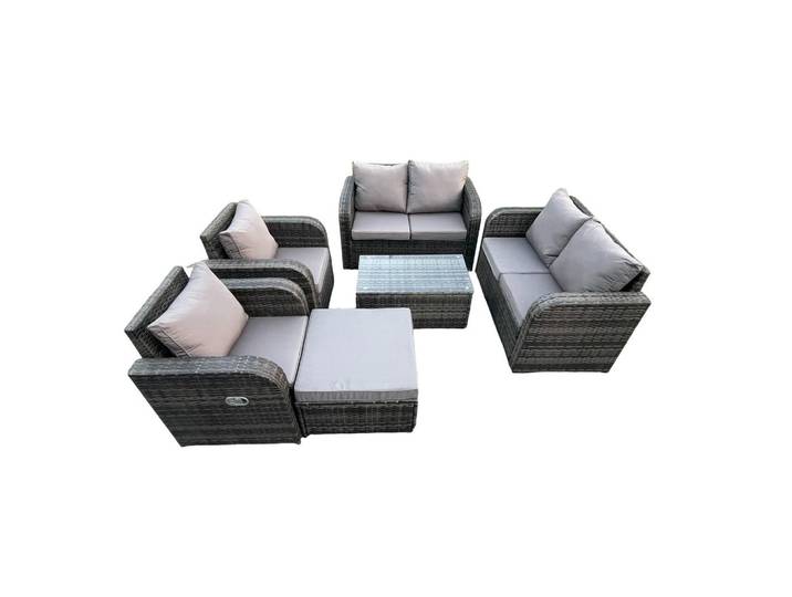 Fimous Gartenlounge-Set Polyrattan Dunkelgrau 7-Sitzer, Metall, Gartenmöbel, Gartengarnituren, Gartenmöbel-Sets