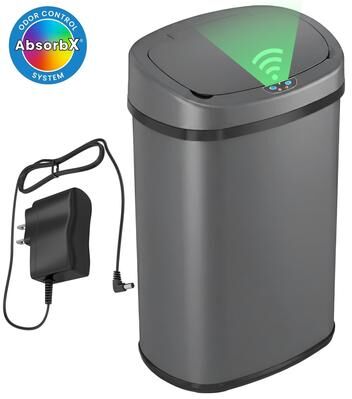 iTouchless Oval 13‑Gallon Sensor Kitchen Trash Can with AC Adapter & AbsorbX Odor Filter