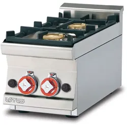 2-Brenner-Kochfeld mit Zündflamme. Konstruktion aus rostfreiem Stahl. Maße cm 30x60 h28. Modell PCT-63G