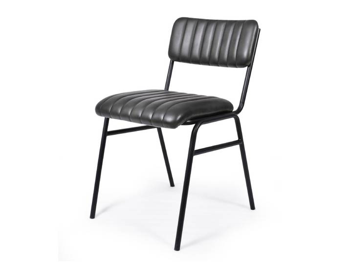 Chaise en cuir RETRO - Gris - Métal Noir