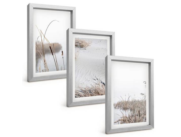 BILDER SET 3er Set - 20x30 cm Silberner Rahmen - Wasserpflanzen im Sommer