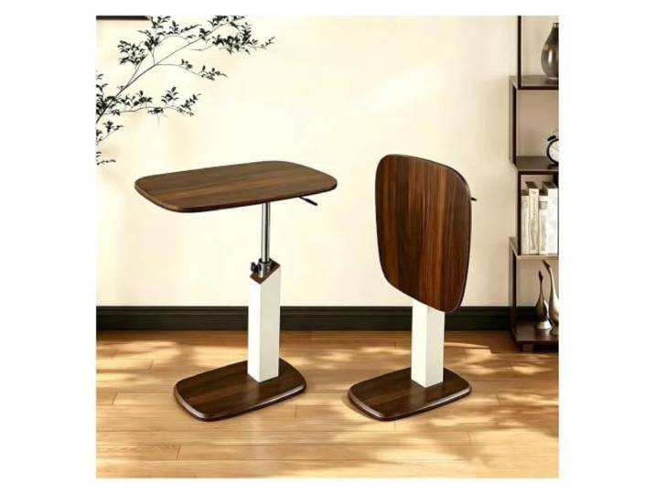 ZCXMNL Etlegor Höhenverstellbarer C-förmiger Beistelltisch Mit Versteckten Rädern, Um 360° Drehbarer Couchtisch, Couch-Beistelltische, Die Darunter Geschoben Werden Können(Walnut - White)