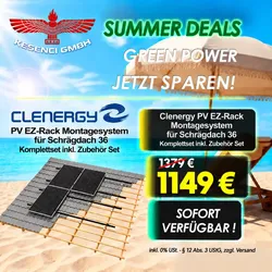 SUMMER DEALS ! Clenergy PV EZ-Rack Montagesystem für Schrägdach 36 Komplettset inkl. Zubehör Set