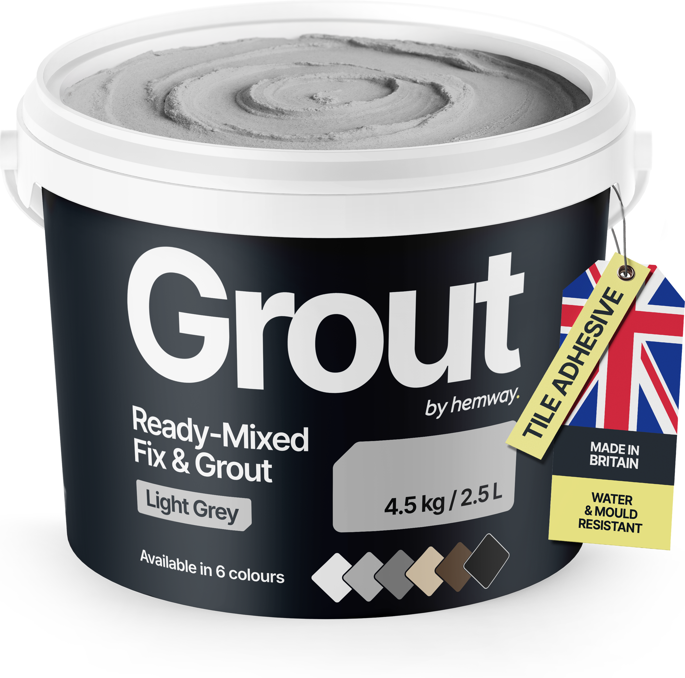 Hemway Ready-Mixed Grout & Fix Adhesive   Light Grey   Tile   Kitchen & Bathroom - Light Grey - 4.5kg