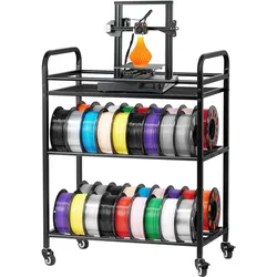 VEVOR Filament Lagerregal für 3D-Drucker, 3 Ebenen, 680 x 400 x 880 mm, Filamentspulenhalter auf Rädern, 3D-Druckerzubehör Organizer für 3D-Druckstudio, Büro, Werkstatt, Schwarz