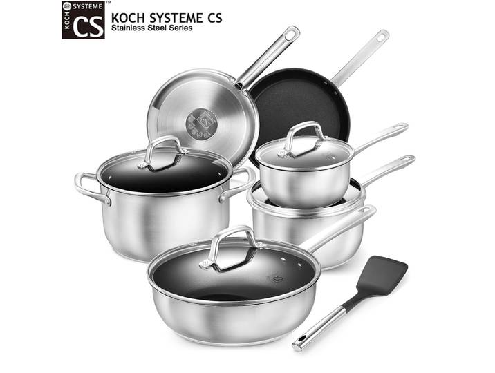Ensemble de casseroles et poêles en acier inoxydable KOCH SYSTEME CS, 10 pièces, batterie de cuisine avec revêtement antiadhésif, poêle à frire, faitout, ensemble de casseroles à soupe