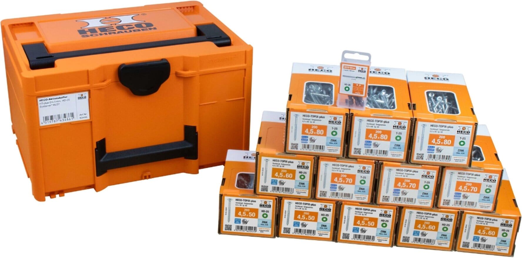 HECO Aktionskoffer "HT-plus Ø 4,5 mm, HD-25", HT-plus Senkkopfschraubensortiment, Ø4,5mm, HECO-Drive HD-25, 2.400 Schrauben, in Systainer3 M237 (63486)