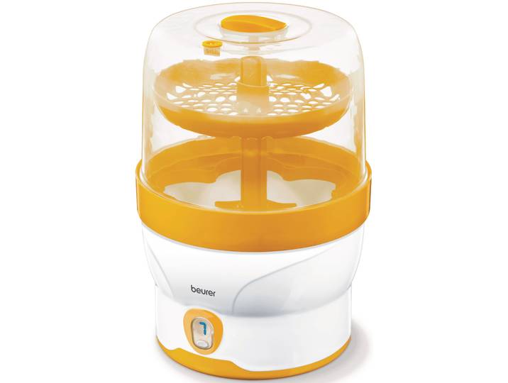 Dampfsterilisator BEURER BY 76 zur Beseitigung von Haushaltsbakterien , gelb (weiß, gelb), Sterilisatoren, Baby, Kunststoff, Dampfsterilisator, Desinfiziert 6 Fläschchen und Zubehör in 7 Minuten