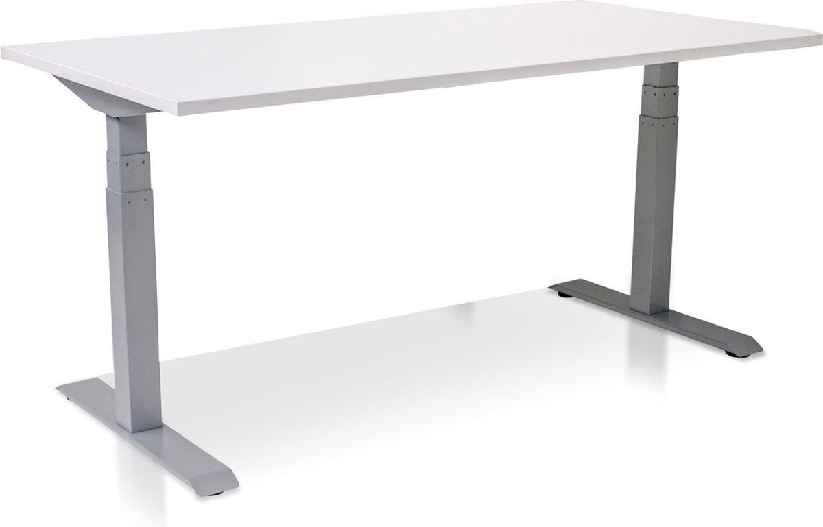 Lineaflex MRC Pro elektrisch verstelbaar zit-sta bureau met wit blad en aluminium frame, B/D: 120 x 80 cm