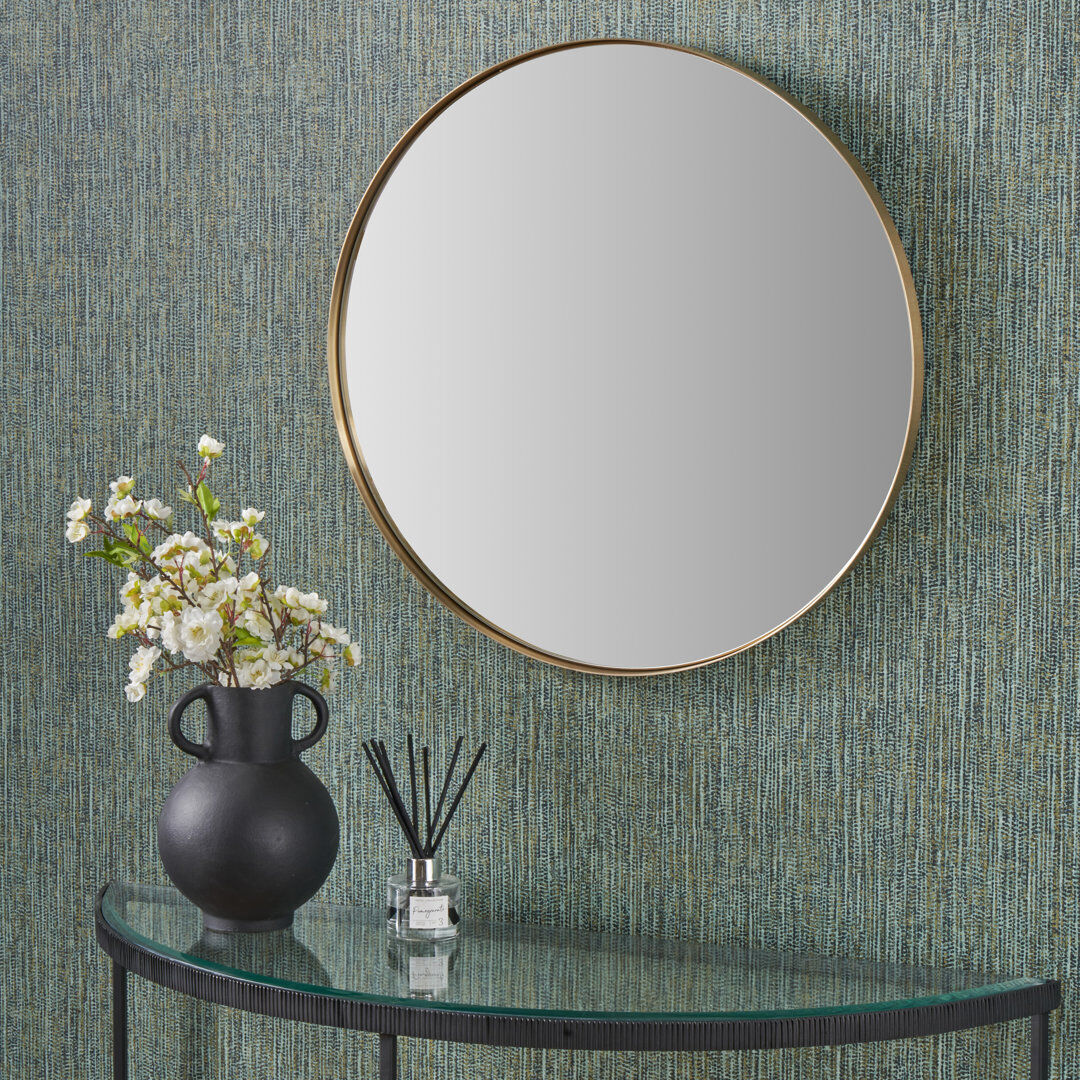 17 Stories Stainless Steel Round Mirror Brushed Gold 60cm x 60cm