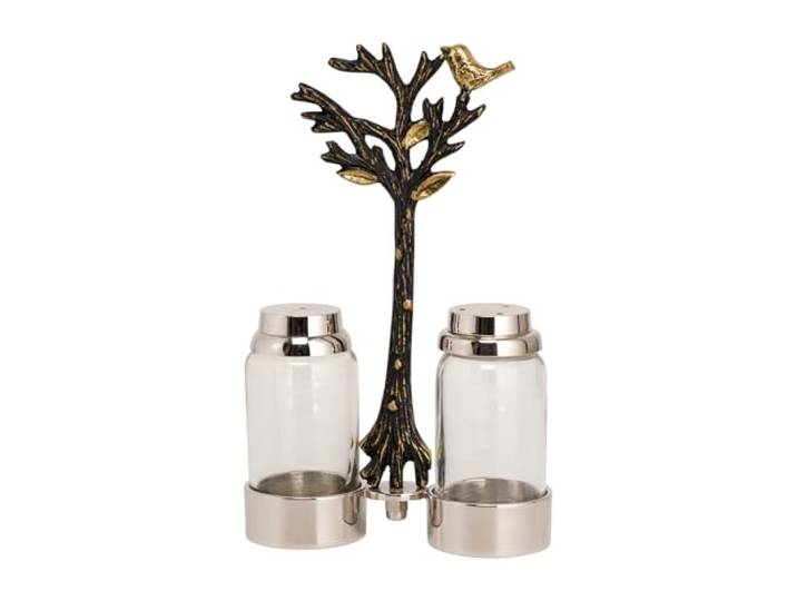 Yair Emanuel Salz- und Pfefferstreuer-Set – Glasstreuer mit dekorativem Baum des Lebens Halter – Judaica Geschenk Heimdekoration