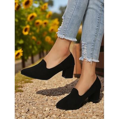 Blaue Damenschuhe mit Blockabsatz – elegante Pumps aus Wildlederimitat für halbformelle Zusammenkünfte, Gartenpartys im Landhausstil und Sonntage in der Kirche