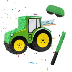 Relaxdays Pinata Traktor mit Stab und Maske Gelb,Grün,Schwarz