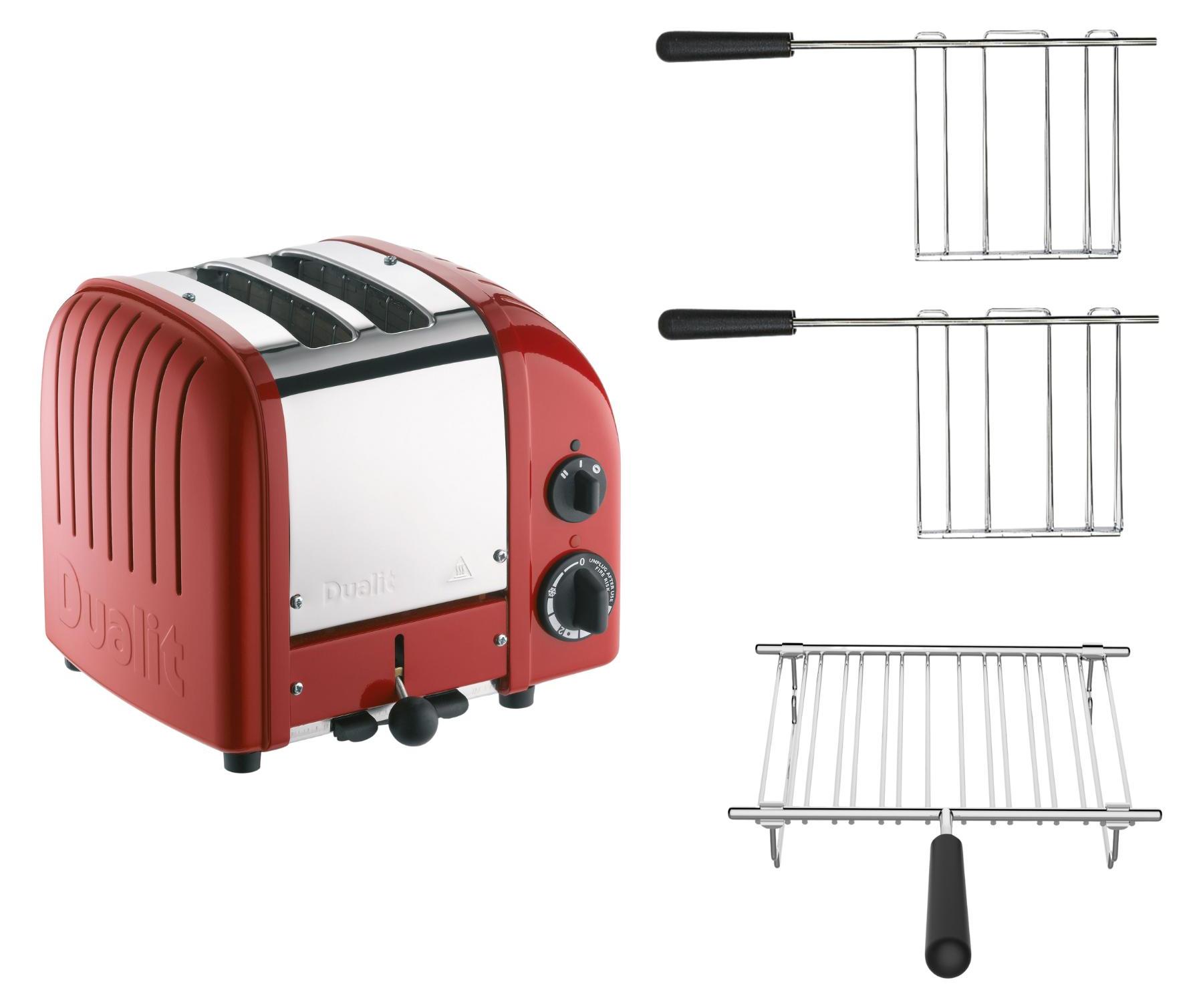 Dualit Toaster Paket 3, 2er Toaster mit Brötchenaufsatz und zwei Sandwichzangen Rot