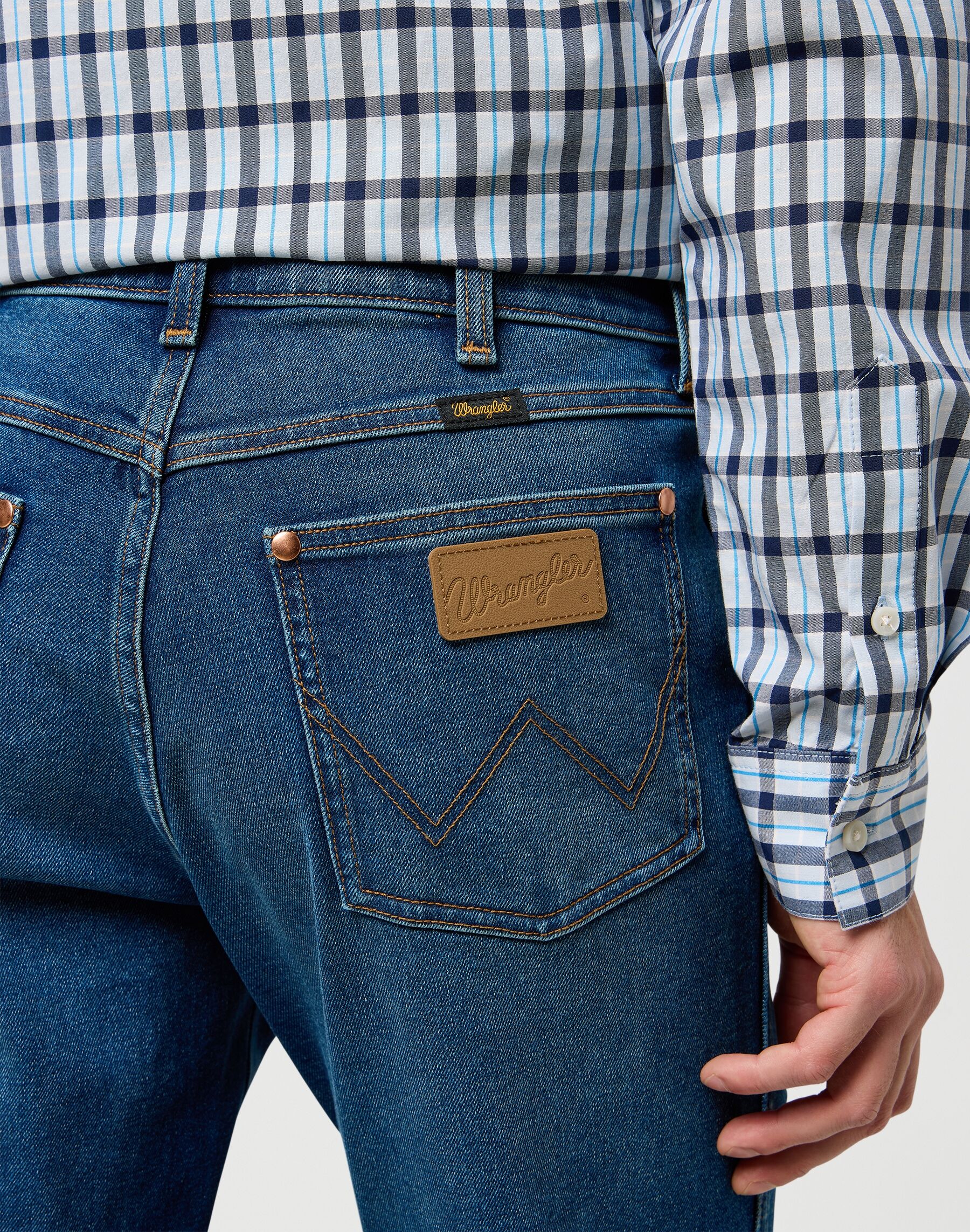 Bootcut-Jeans WRANGLER "WRANCHER", Herren, Gr. 31, Länge 32, blau (old habits), Denim/Jeans, Obermaterial: 79% Baumwolle, 20% Polyester, 1% Elasthan, unifarben, bootcut fit lang, Jeans Bootcut-Jeans, Low-Stretch old habits 31, Länge 32