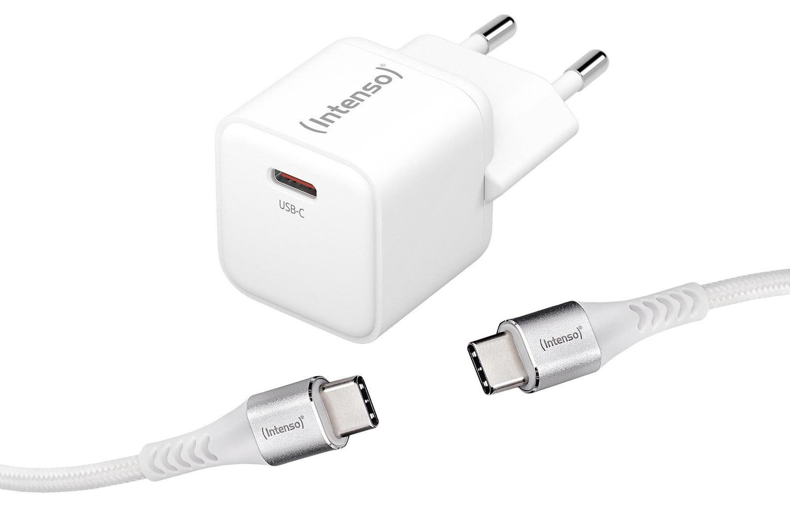 Intenso W30C + C315C USB-C GaN-ladeadapter met USB-C kabel, 30 Watt, wit