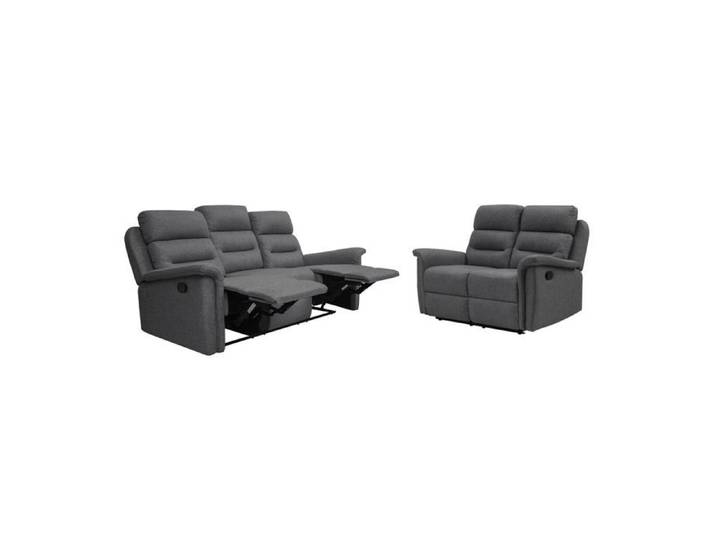 Ensemble canapés relax manuels LÉON 3 + 2 places en tissu gris foncé - LOUNGITUDE