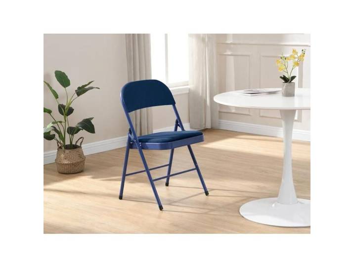 Lot de 6 chaises pliantes en velours et métal - Bleu - ORTENSIA