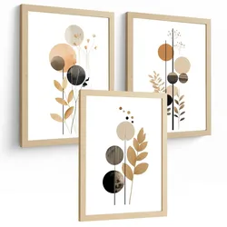 POSTER 3er-Set Wandbilder Geometrische Blumen modern Wohnzimmer Deko, Schlafzimmer, Küche, Badezimmer Rahmenlos A3